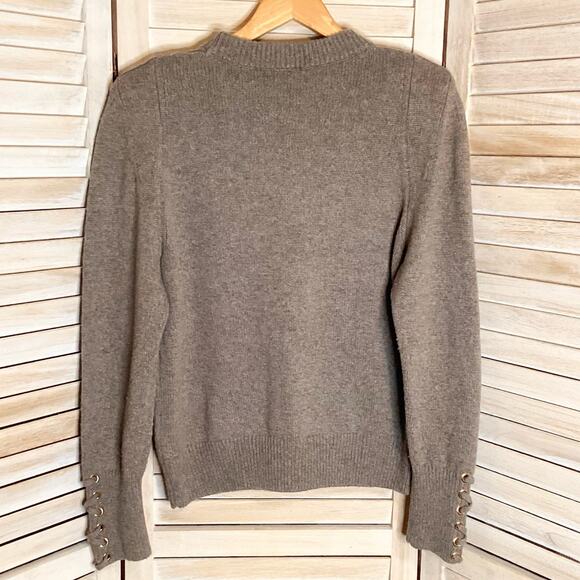 Ba&sh Keane Puff Shoulder Sweater Lace Up Cuff Wool Cotton Taupe 3 L - Picture 5 of 12